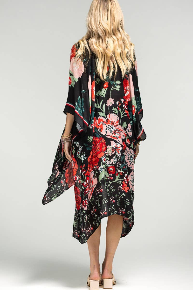 Red Flower Garden Kimono by Urbanista