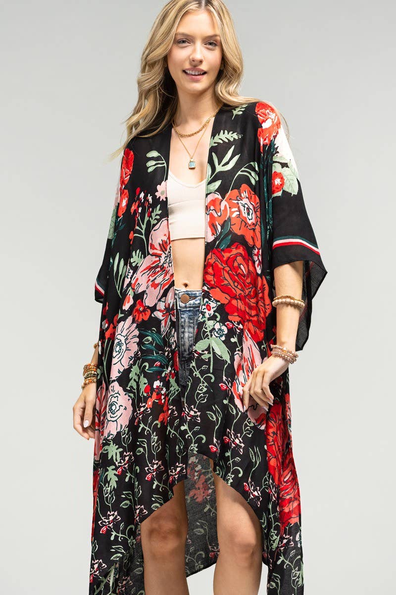 Red Flower Garden Kimono by Urbanista