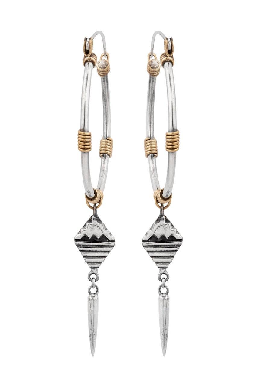 Pair of earrings with geometric design on a white background