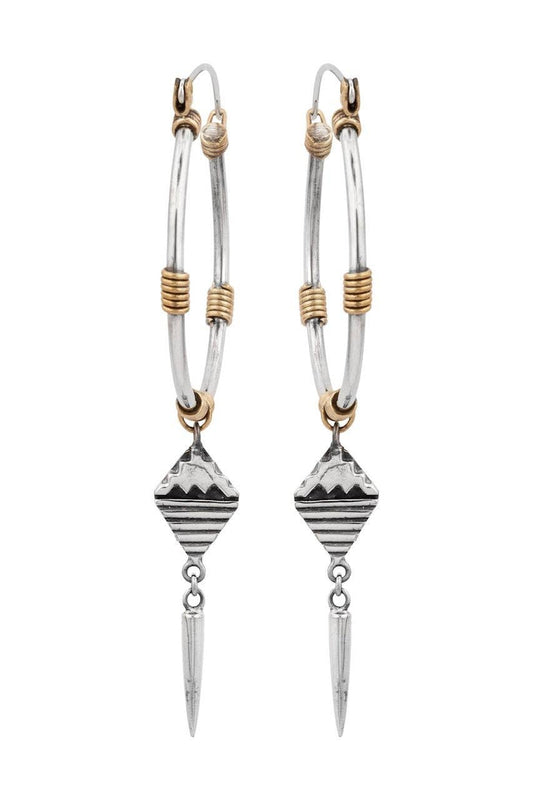 Pair of earrings with geometric design on a white background