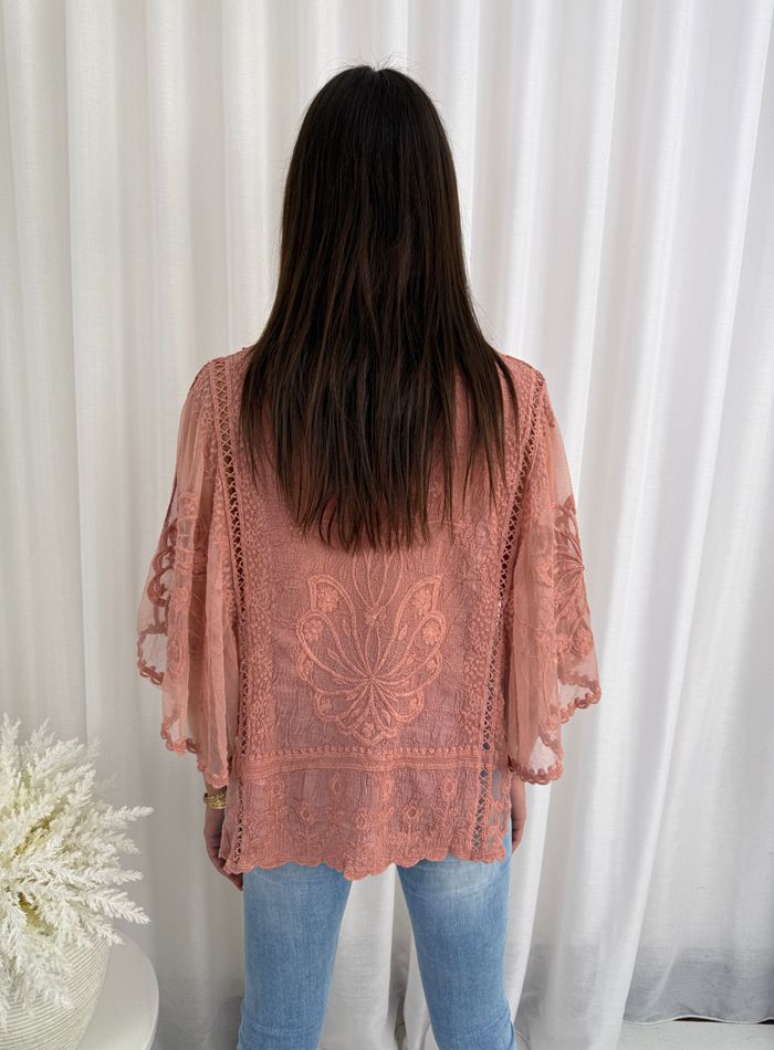 Delilah Spring Cotton and Lace Top White, Black or Salmon by Grace & Co