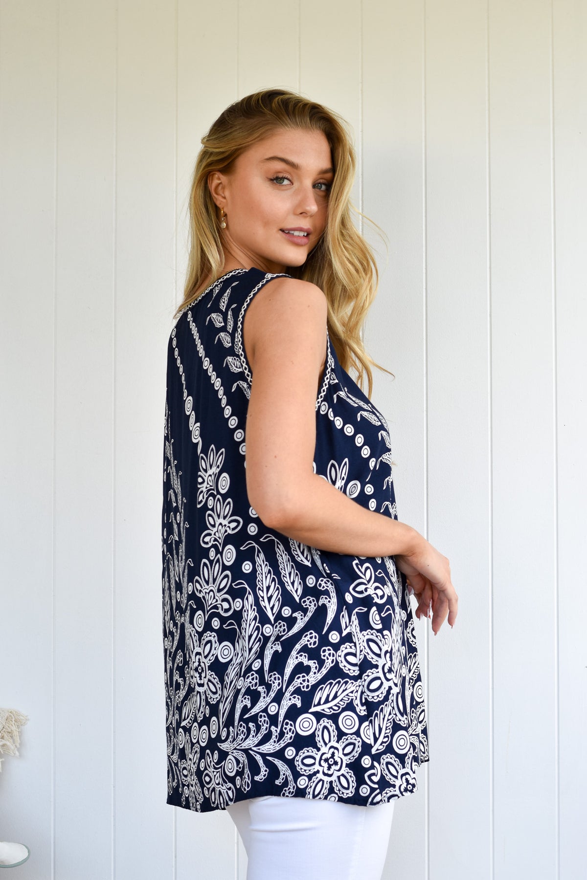 Bree A-line Top in Navy/White