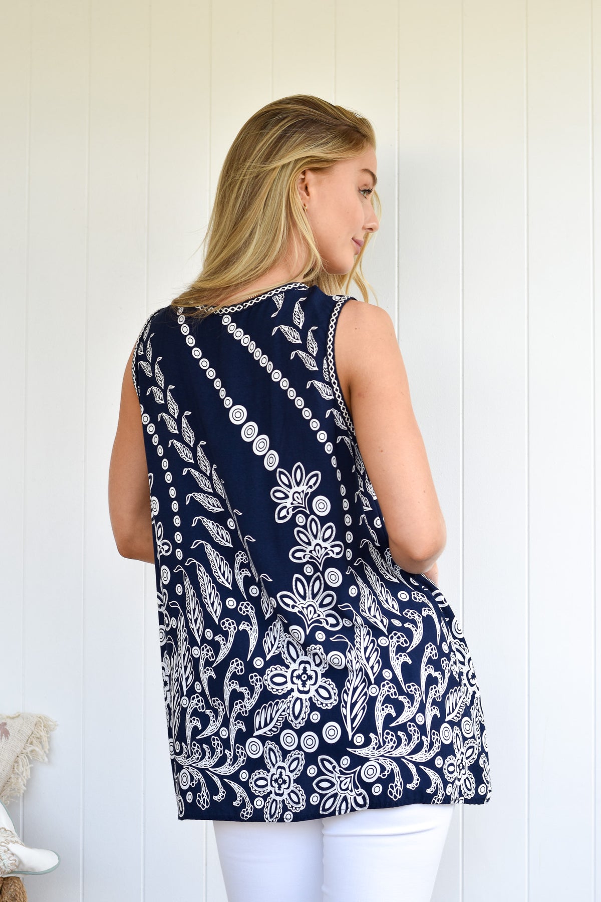 Bree A-line Top in Navy/White