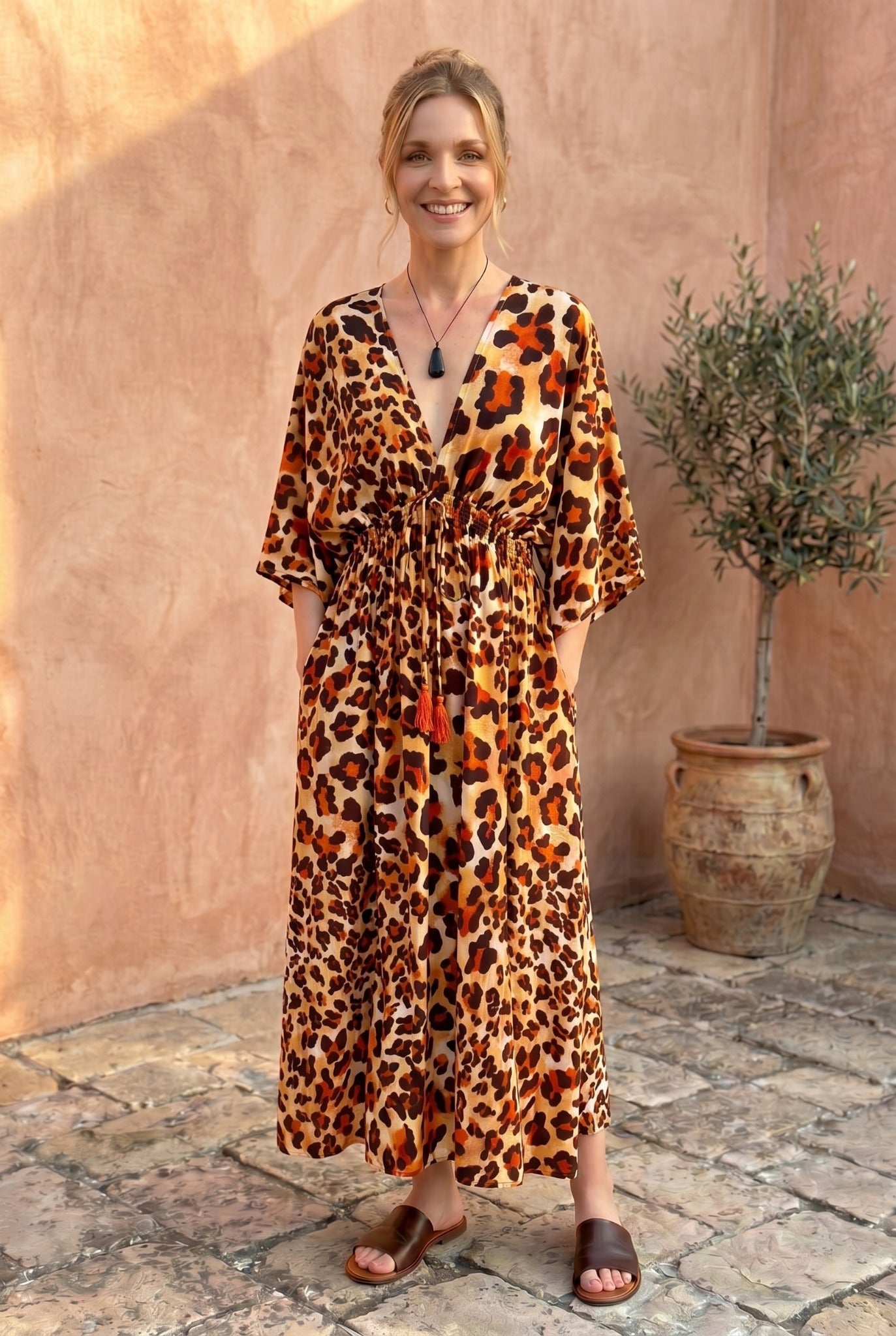Elke Maxi Dress Rust Leopard
