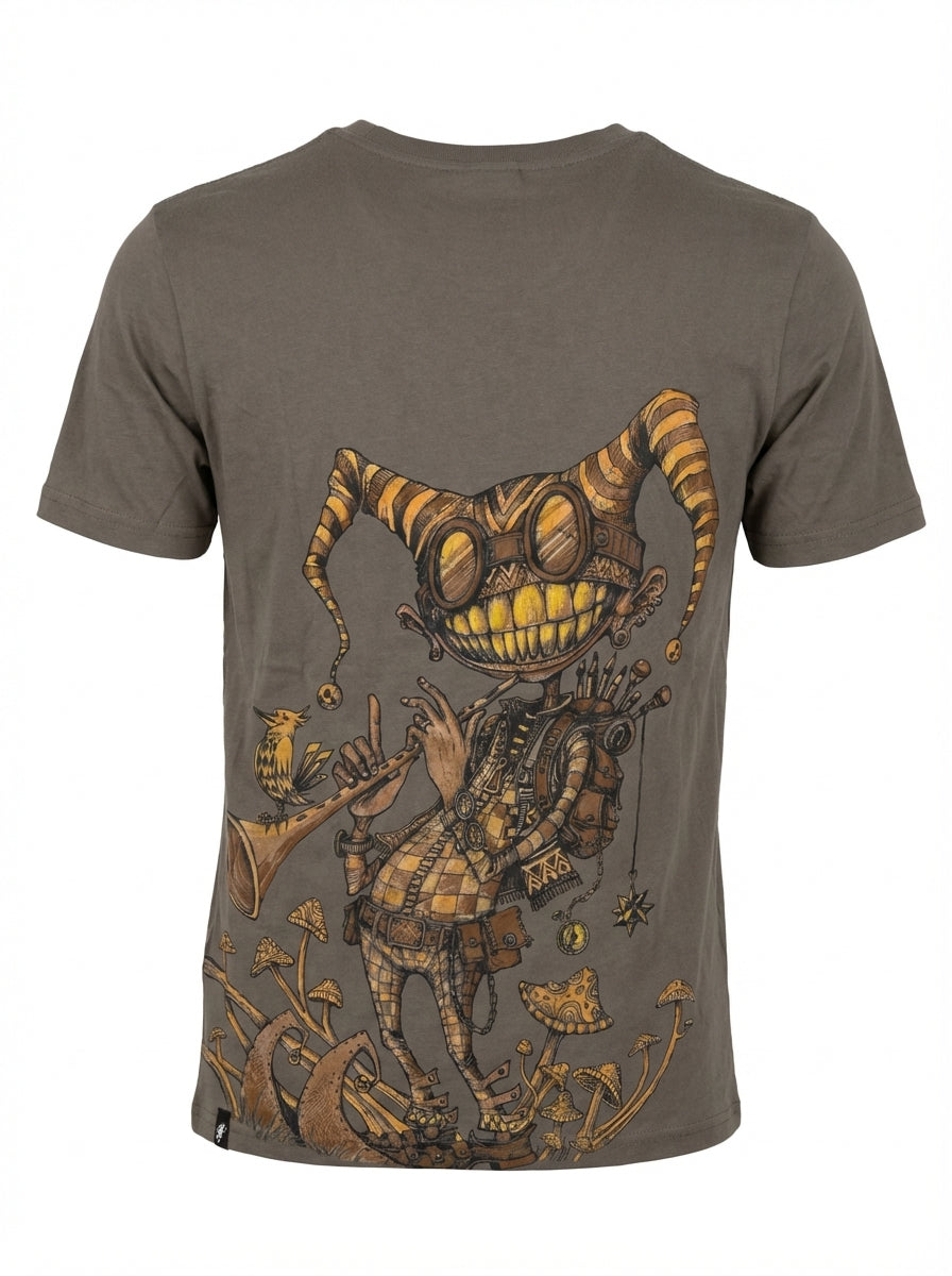 T-shirt with a detailed graphic design on a plain background