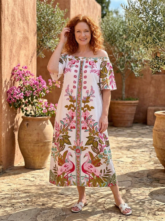 Hailey Flamingo Print Midi Dress