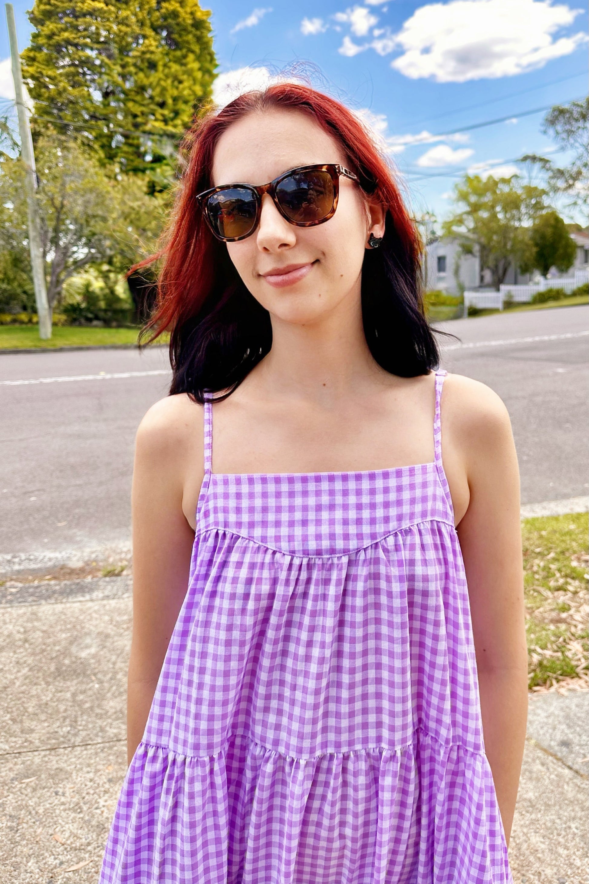 purple gingham maxi dress Cute and comfy- that's my motto! Julia Violet Gingham Maxi Dress $118. Shop this new arrival today!