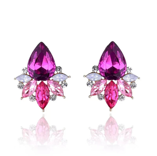 Aria Pink Crystal Stud Earrings