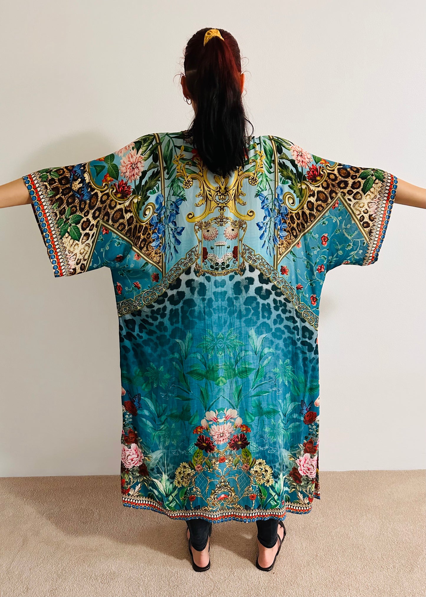 Serenity Luxe Teal Green Floral Embellished Kimono