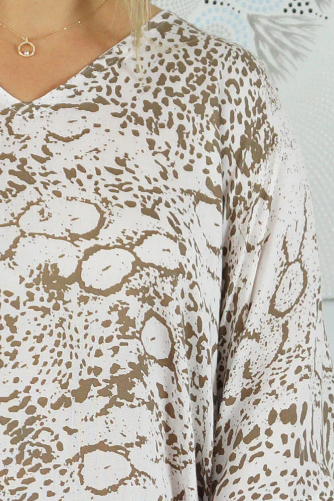 Taupe Animal Print Long Kaftan