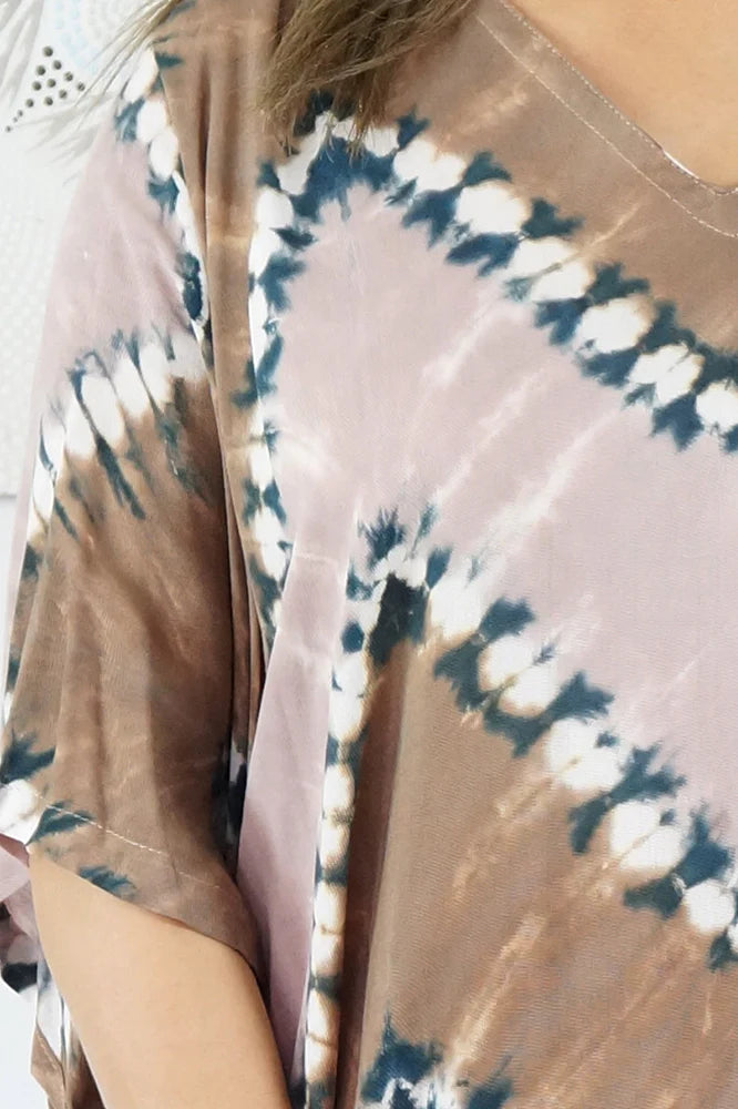 Zig Zag Tie Dye Long Kaftan - Pink, Navy