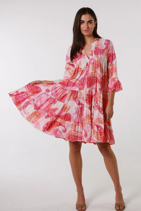 Lana Tiered Dress - Pink by Peacock Feather