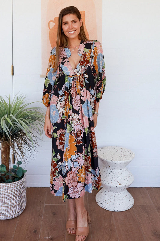 Anya V-neck Boho midi Dress