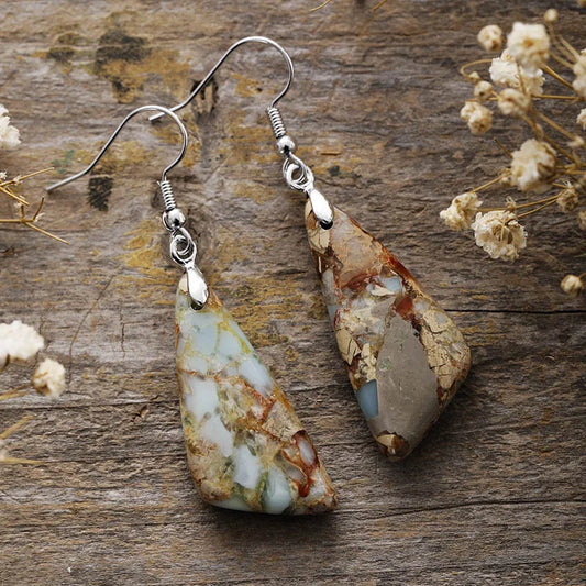 🌿 Natural Jasper Drop Earrings