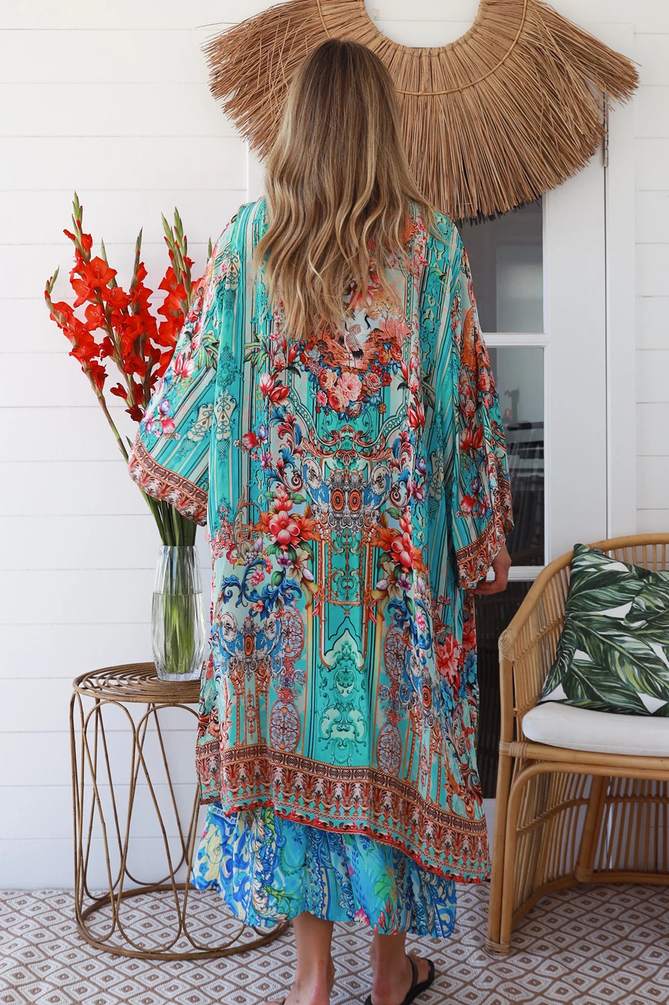 Desidera Embellished Kimono – Boho Luxe Viscose Wrap - Pink or Blue