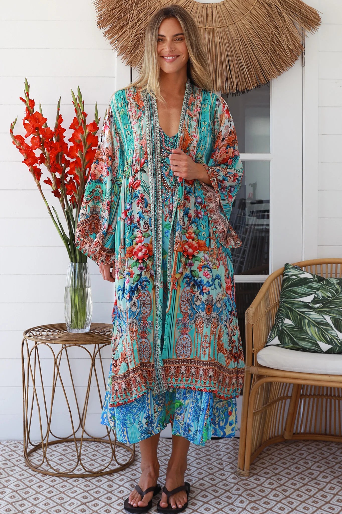 Desidera Embellished Kimono – Boho Luxe Viscose Wrap - Pink or Blue