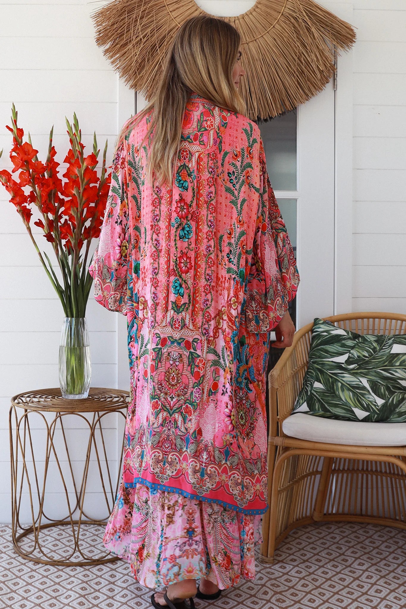 Desidera Embellished Kimono – Boho Luxe Viscose Wrap - Pink or Blue