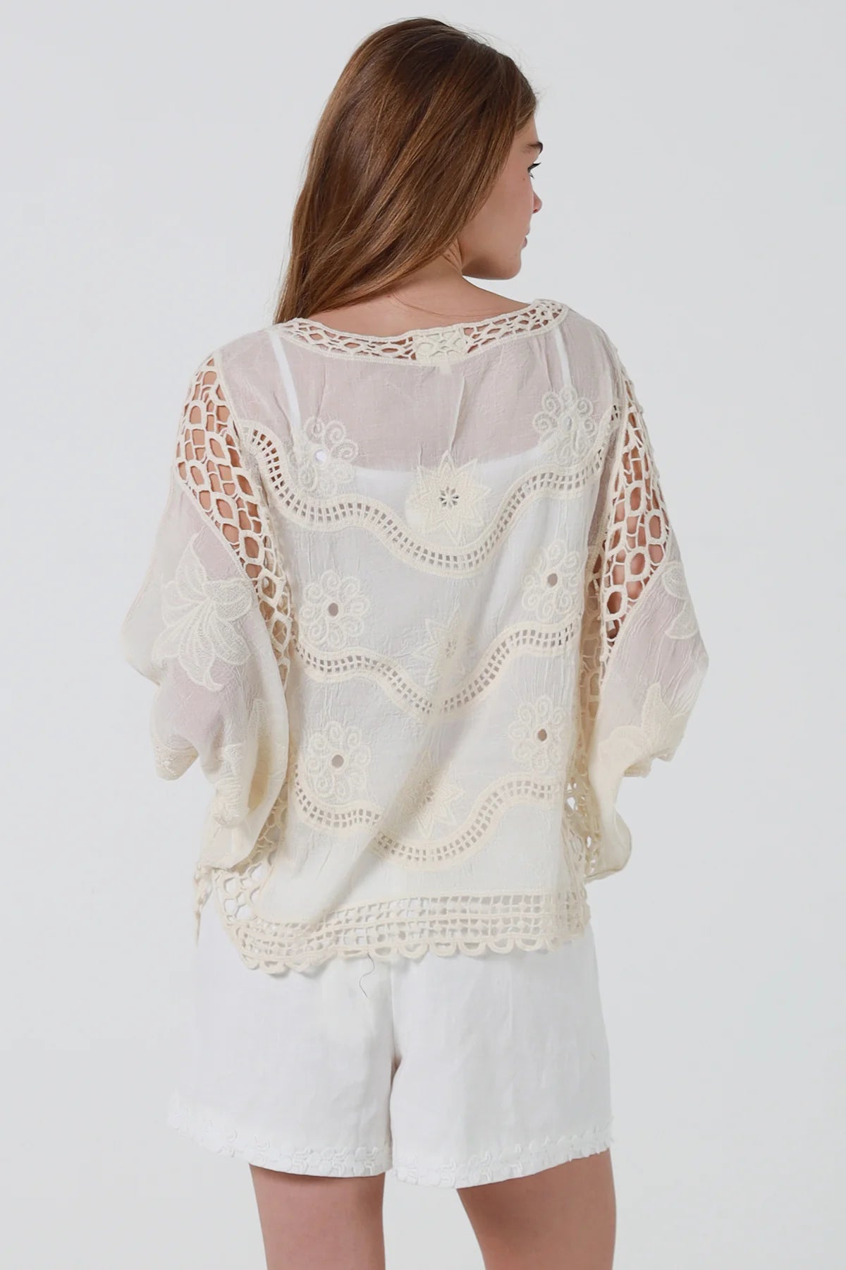 Ecru Floral Embroidered Crochet Top