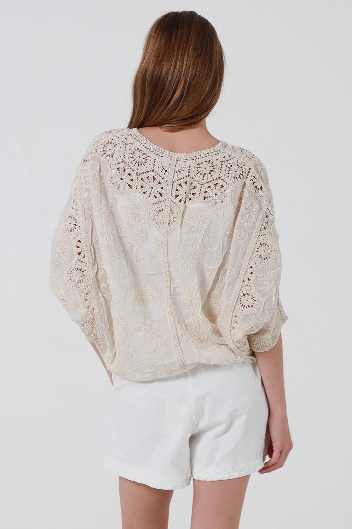 Natural Floral Crochet Button Top