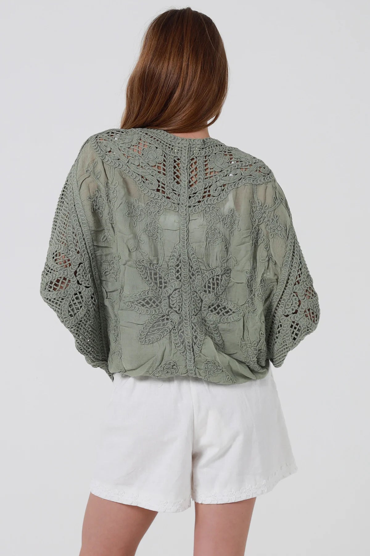 Khaki Cotton Crochet Detail Top
