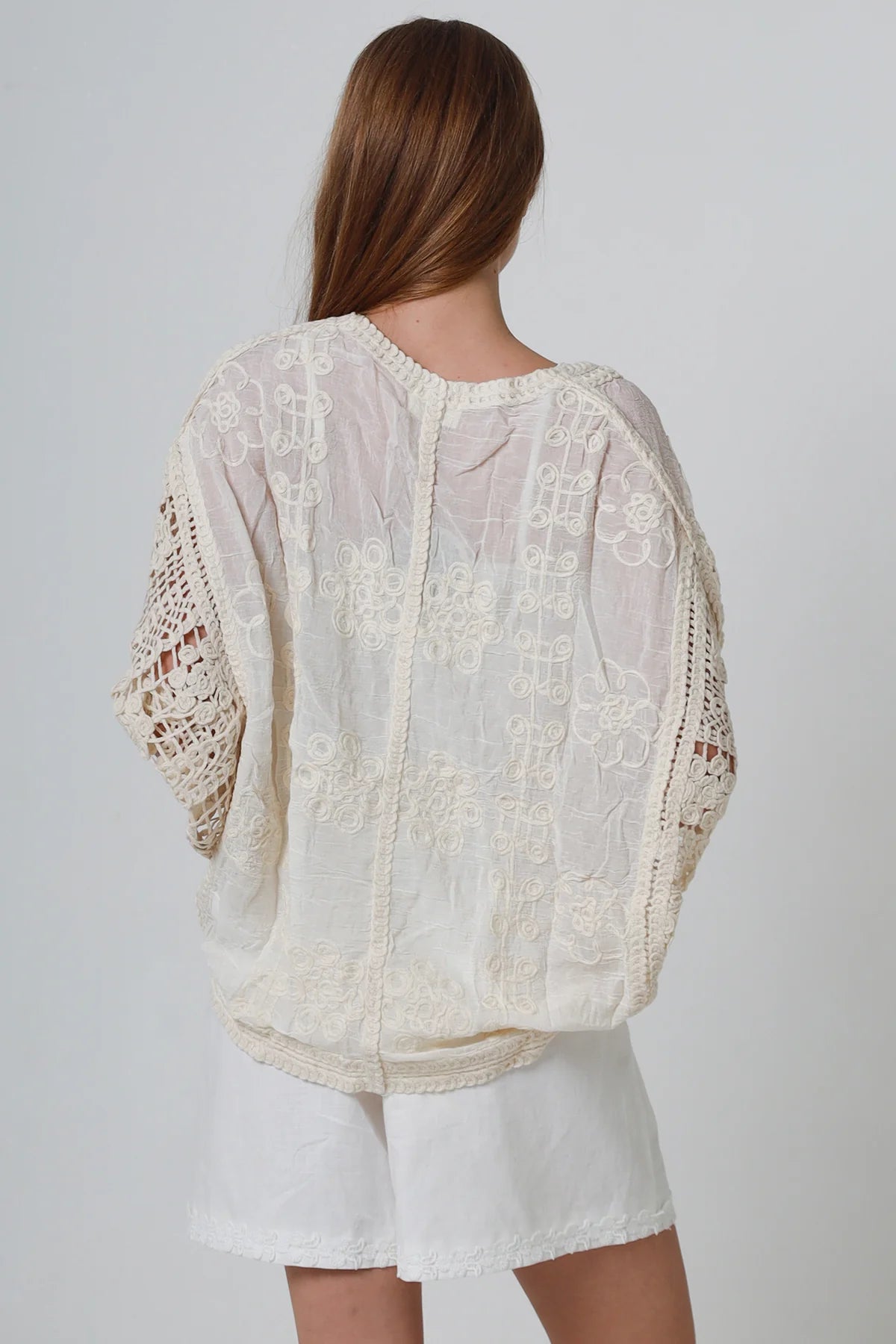 Ivory Cotton Crochet Batwing Top