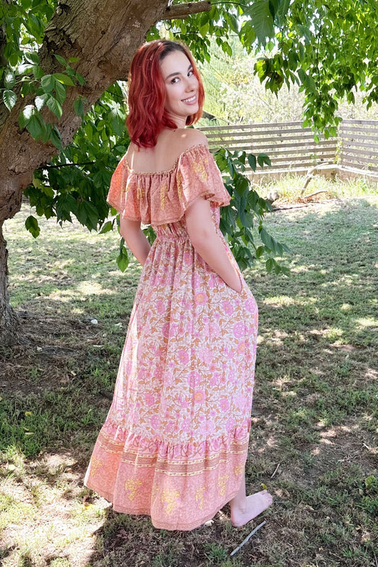 Salina OTS Boho Floral Maxi Dress by Boho Rhapsody