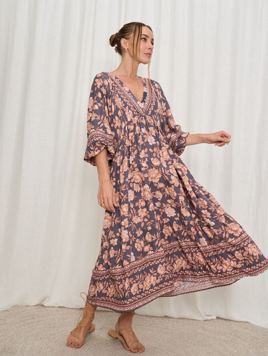 Verena Surplice Boho Midi Dress