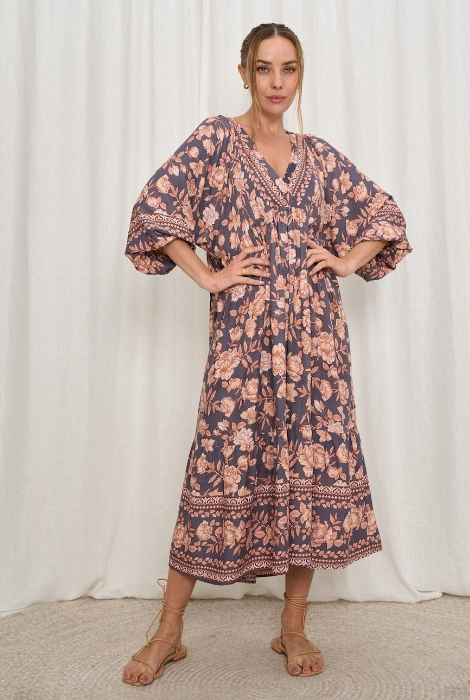 Verena Surplice Boho Midi Dress