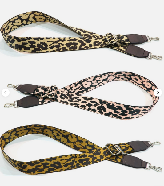 Set of 3 x Animal Print Detachable Handbag Straps Pink, Yellow, Tan