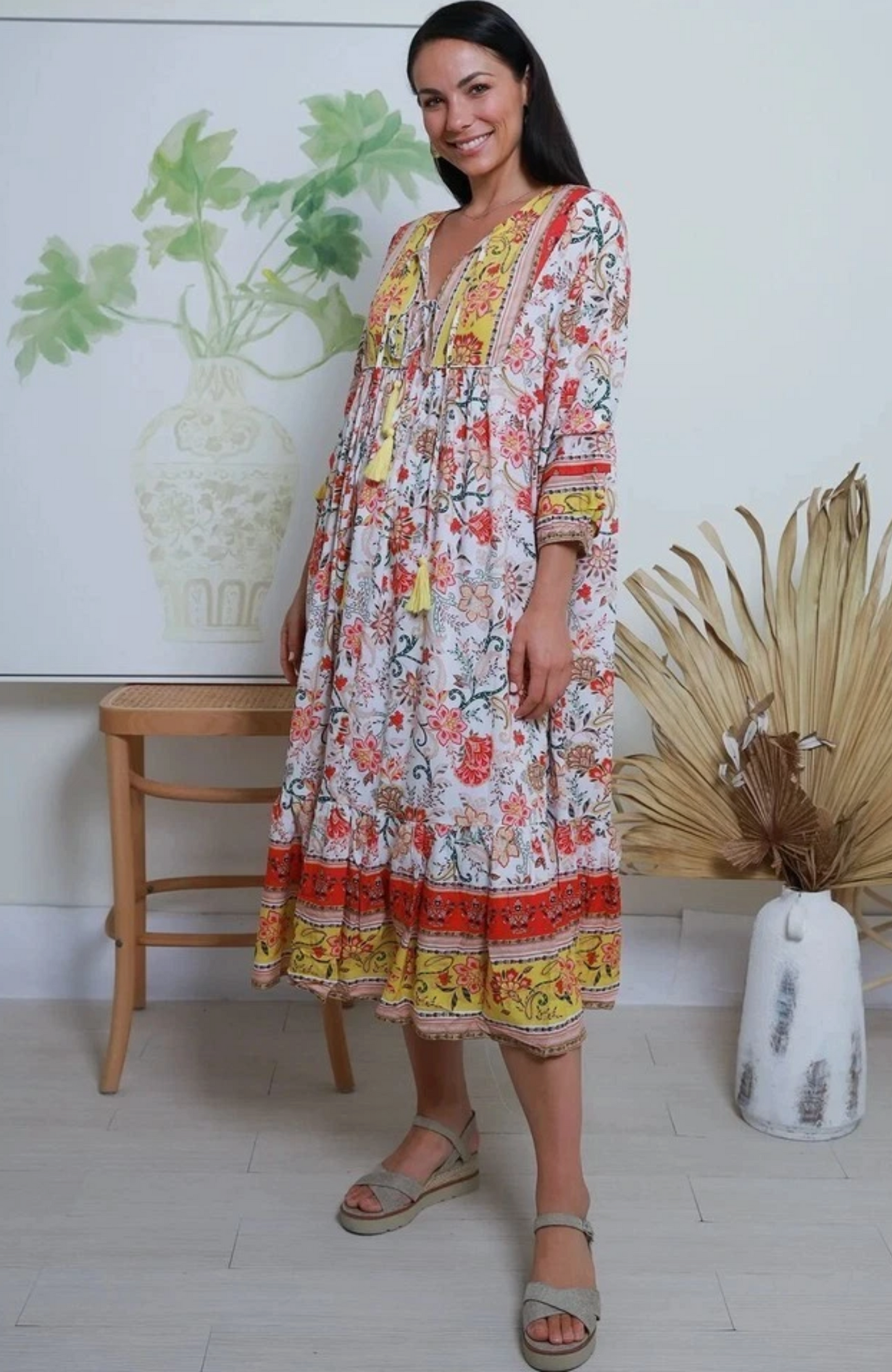 Piper Floral Folk Midi Dress 8