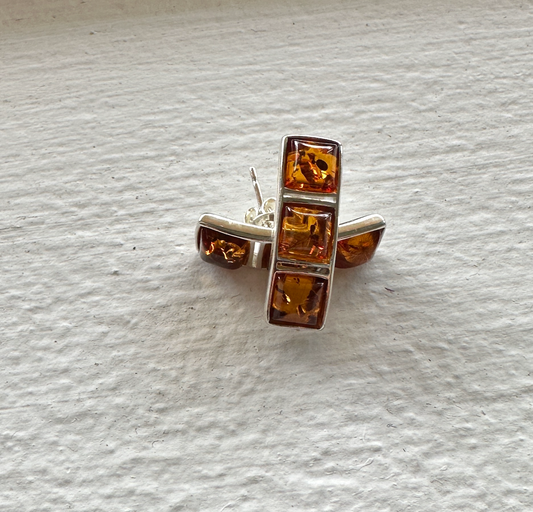 Sterling Silver Amber Bar Earrings