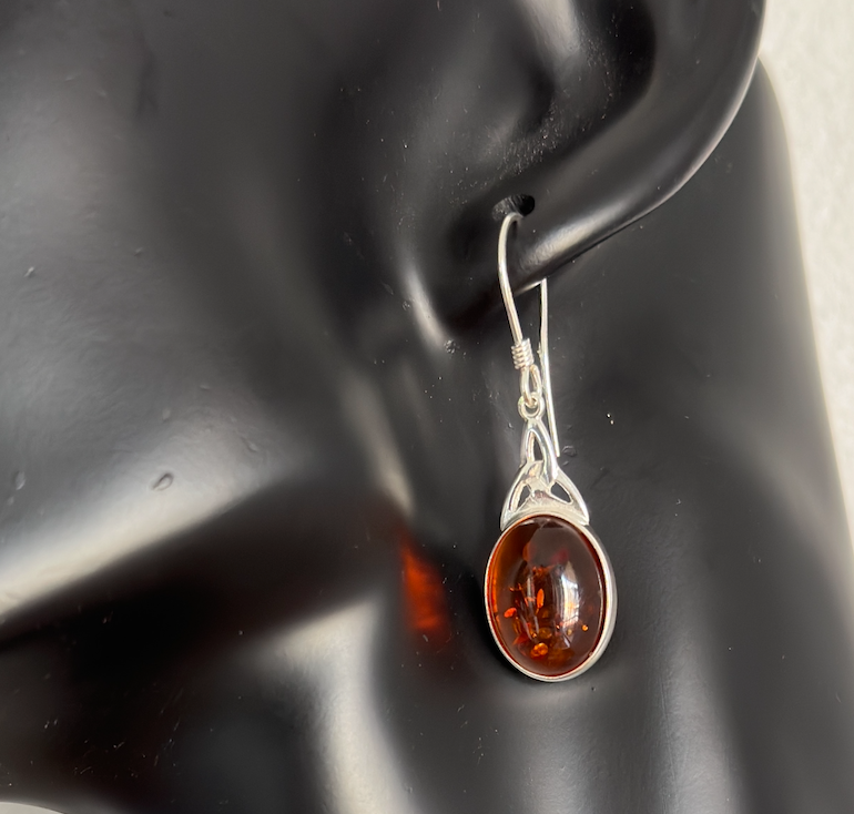 Sterling Silver and Amber Oval Drop Earrings