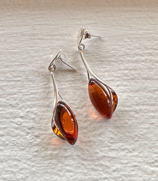 Sterling Silver & Amber Wrap Drop Earrings