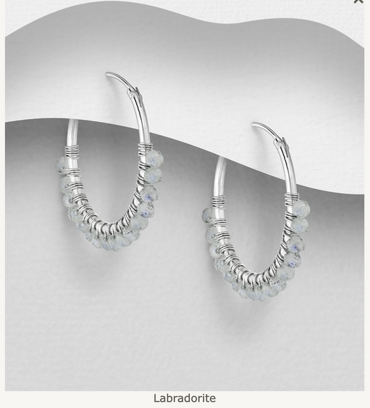 Sterling Silver Crystal Beaded Hoop Earrings by Boho Rhapsody