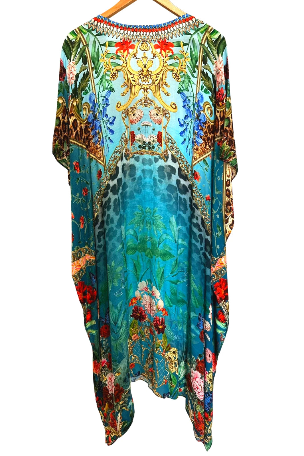 Serenity Luxe Teal Green Floral Lace Up Kaftan