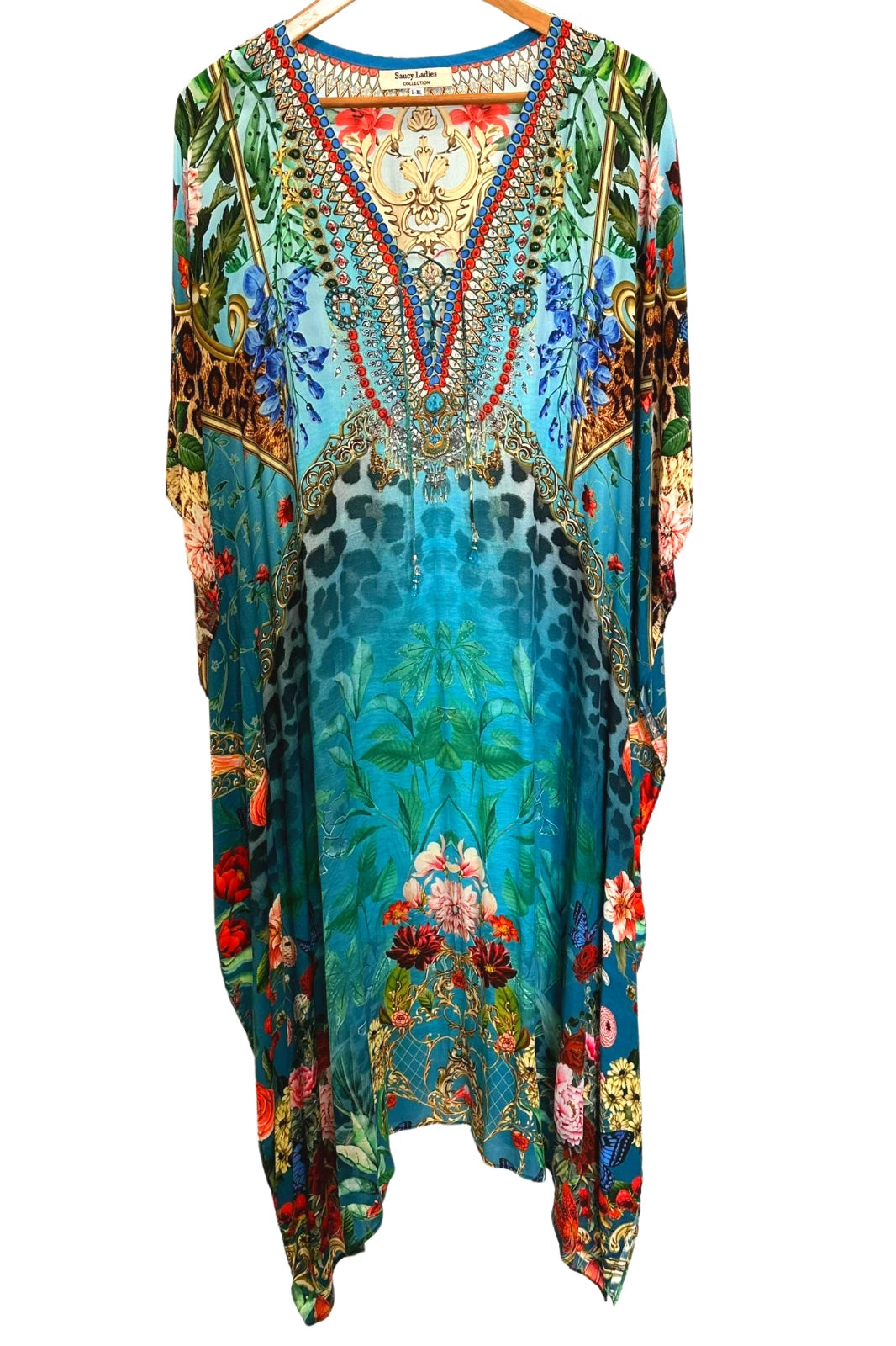 Colorful patterned dress on a white background
