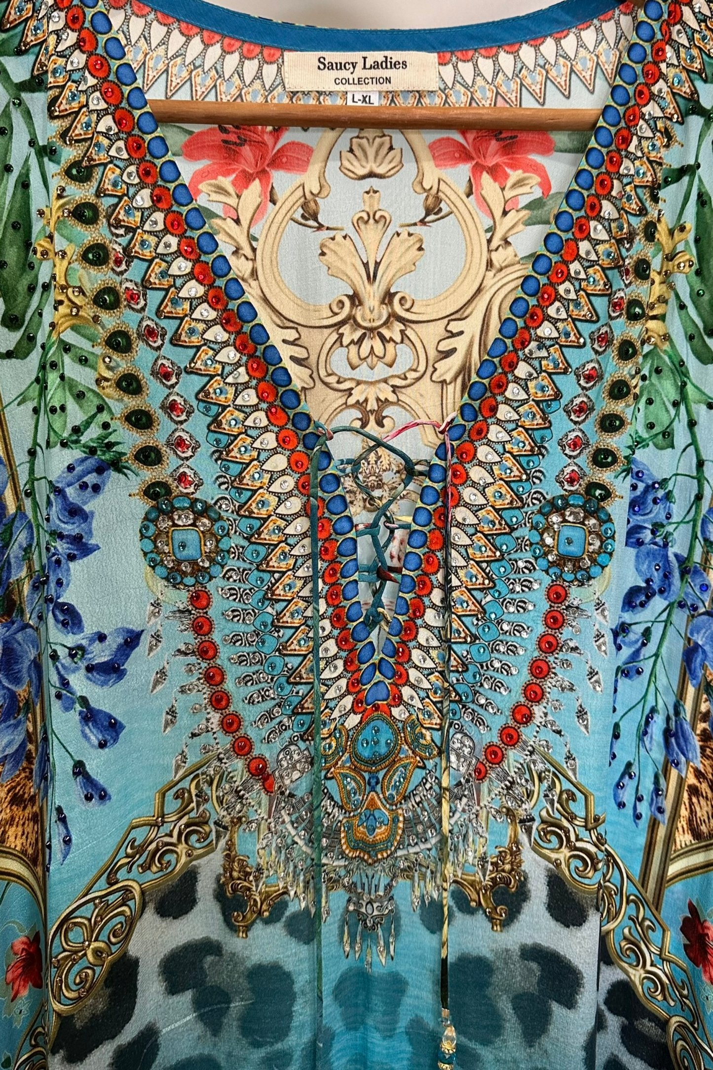 Serenity Luxe Teal Green Floral Lace Up Kaftan