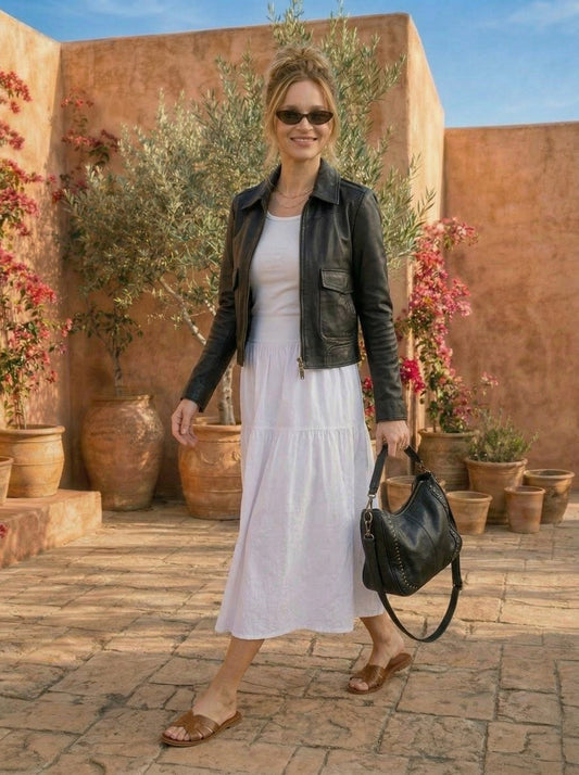 Mila Leather Tote Black, Misty Rose, Camel