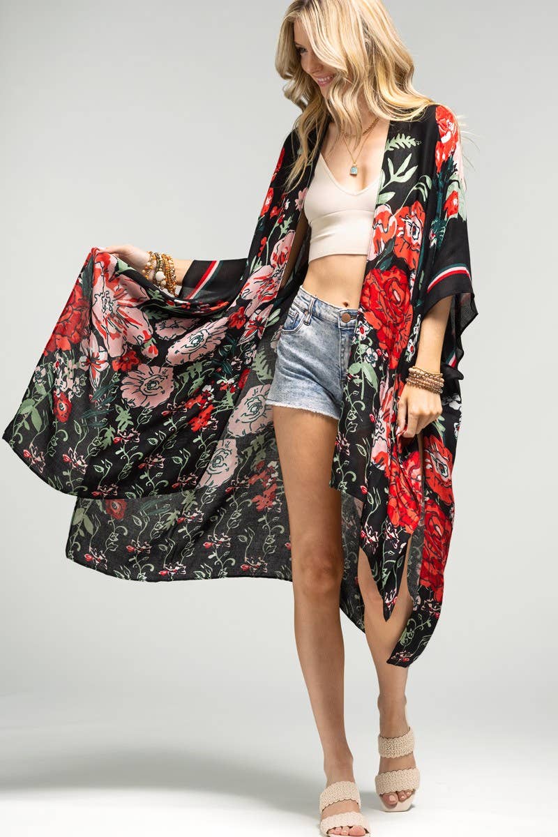 Red Flower Garden Kimono by Urbanista