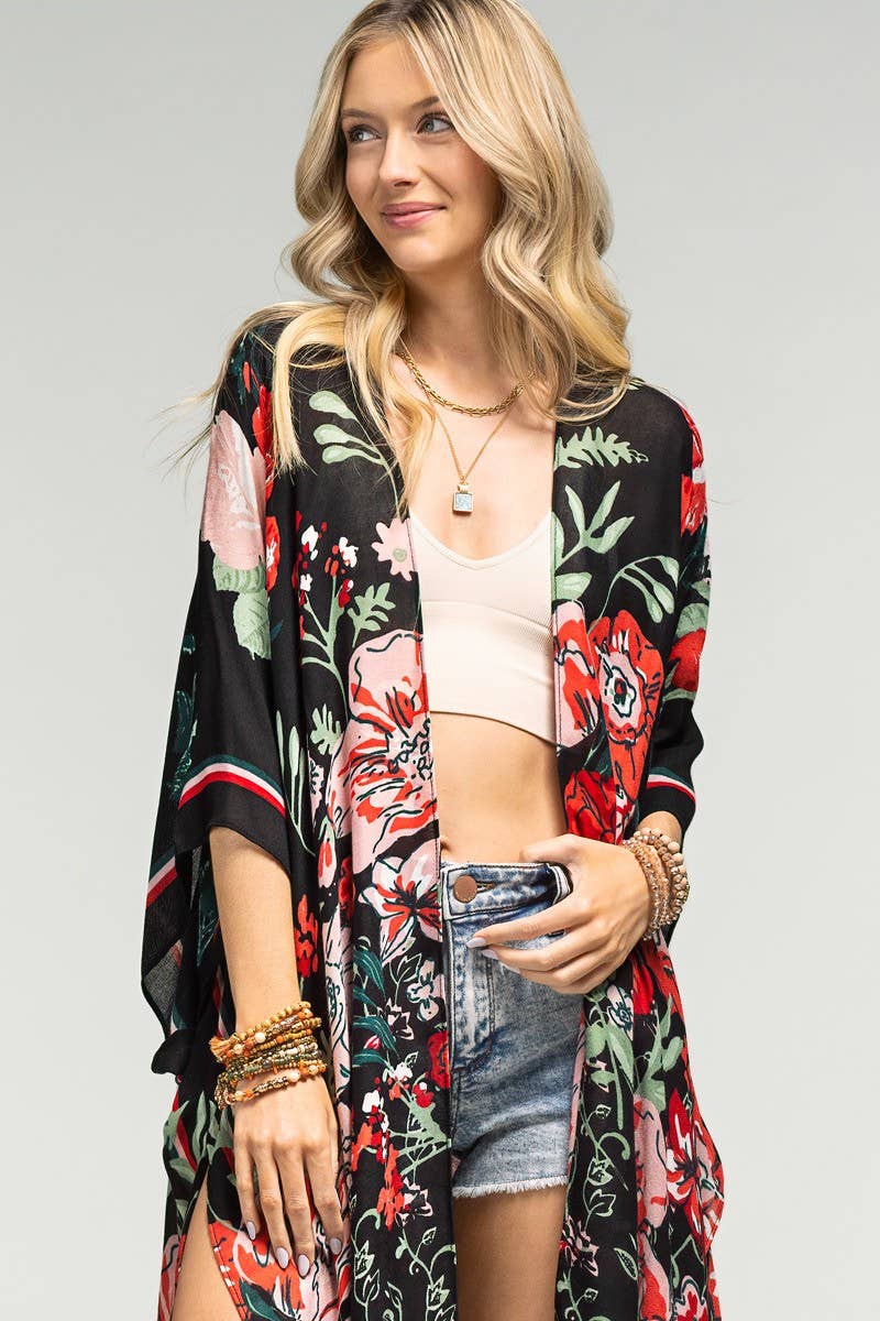 Red Flower Garden Kimono by Urbanista