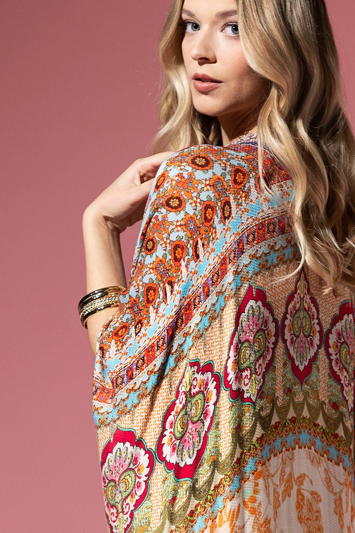 Cairo Demask Print Fringe Kimono