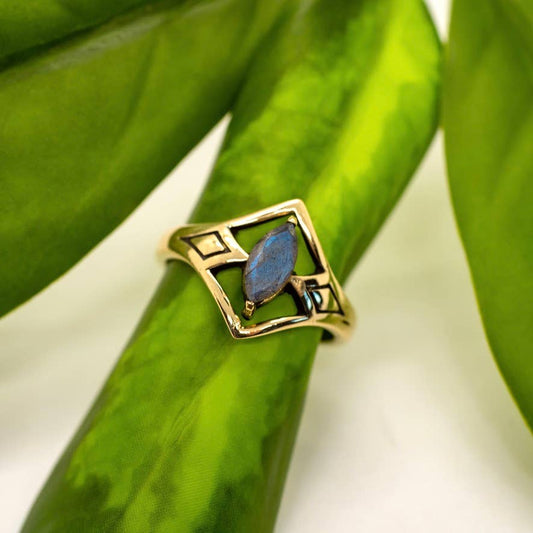 Brass Mystic Labradorite Ring