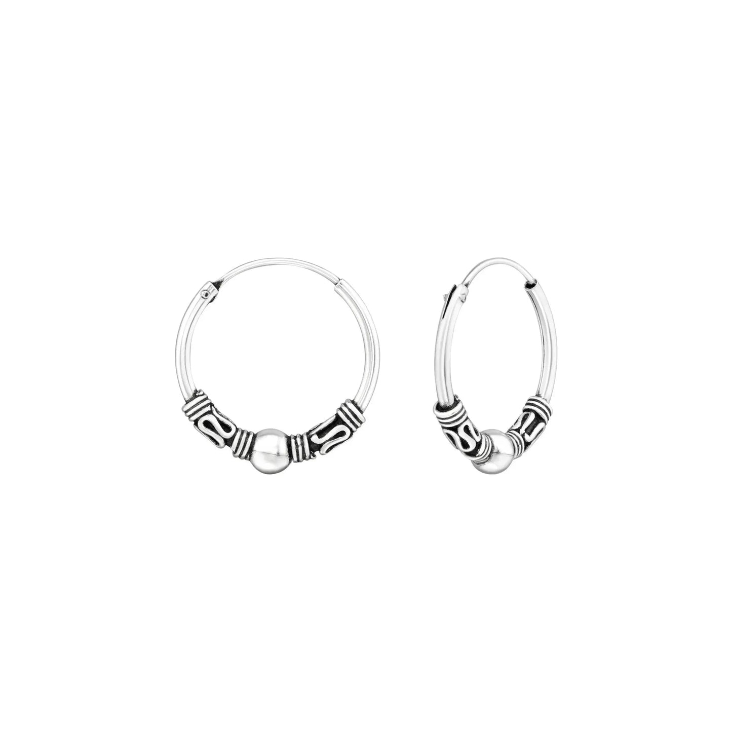 Silver Bali Oxidised Hoop Earrings – 925 Sterling Silver