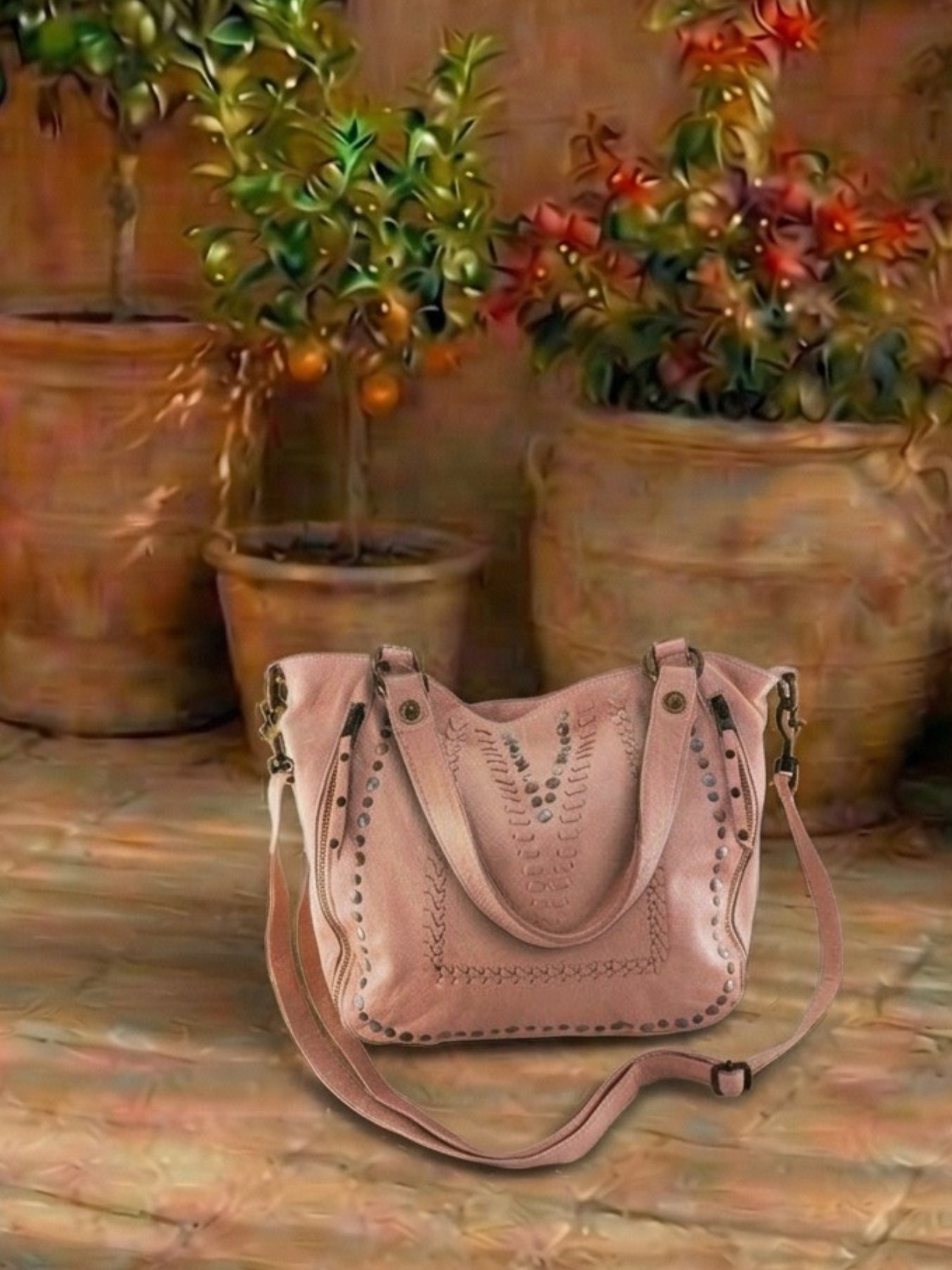 Mila Leather Tote Black, Misty Rose, Camel