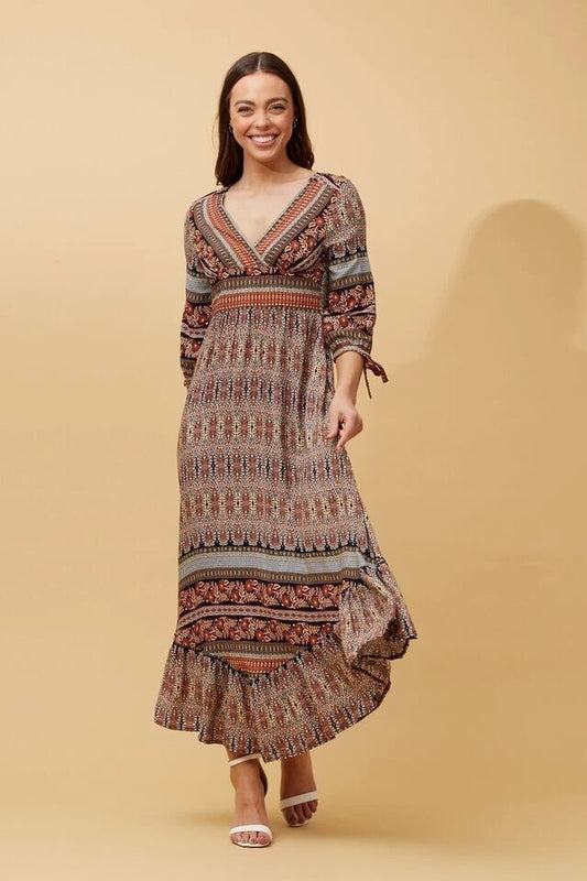 Venus Floral Boho Maxi Dress - Rust