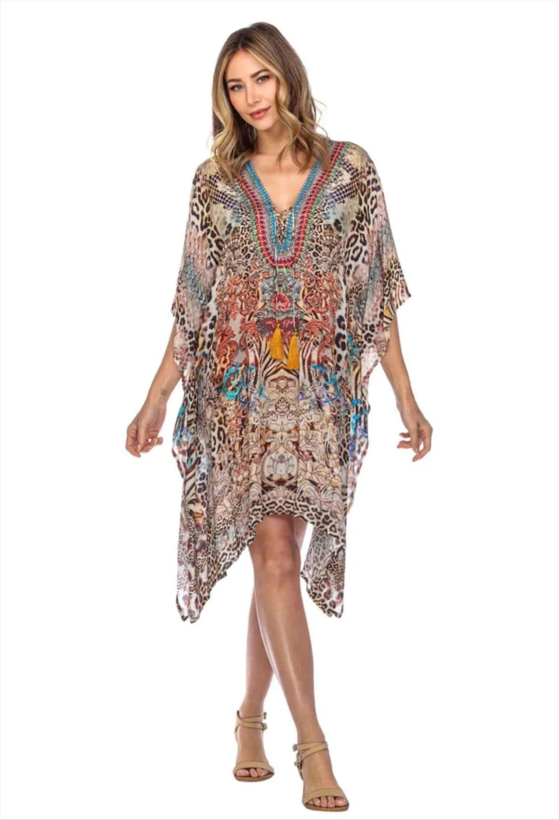 Leopard Queen Animal Print Short Beach Kaftan